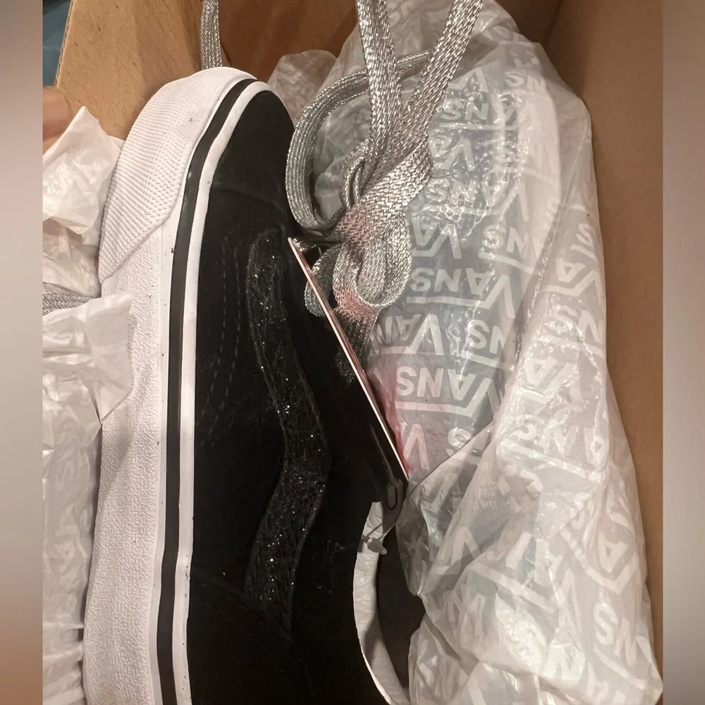 Vans Old Skool Black Glitter Side Stripe Pre-school